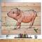 Designart - Happy Pig Portrait in Brush Painting - Farmhouse Animal Painting Print on Natural Pine Wood